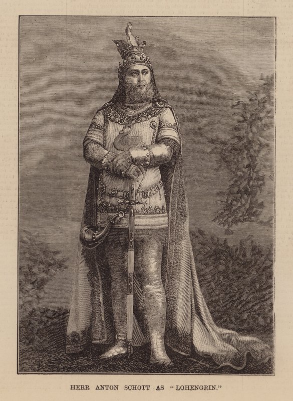 Anton Schott Lohengrinin roolissa (kaiverrus) tekijältä English School