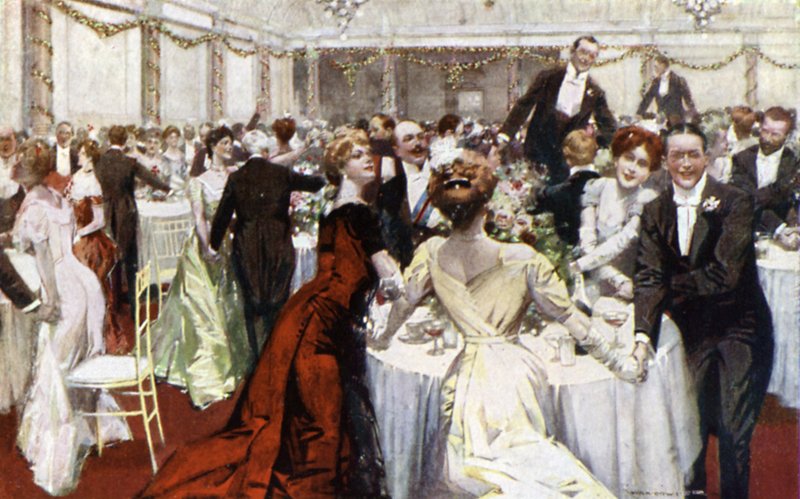 Auld Lang Syne, uudenvuodenaatto, Savoy Hotel (värilitho) tekijältä English School