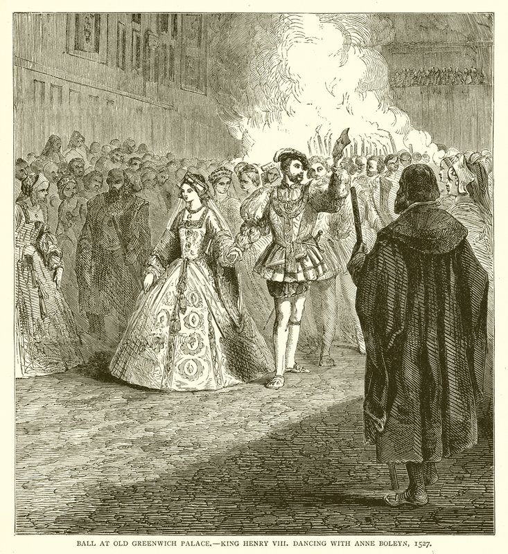 Juhla Old Greenwichin palatsissa. - Kuningas Henrik VIII tanssii Anne Boleynin kanssa, 1527 tekijältä English School