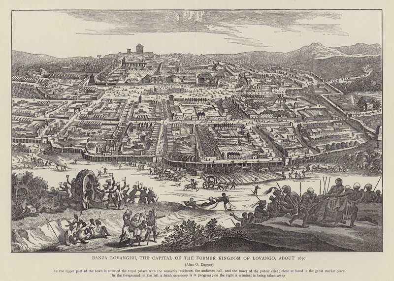 Banza Lovangiri, entisen Lovangon kuningaskunnan pääkaupunki, noin 1670 (kuva) tekijältä English School