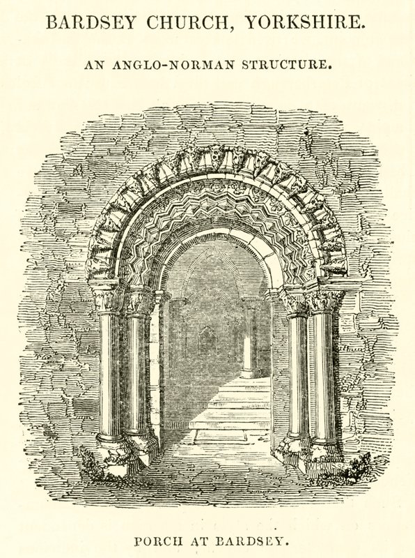 Bardsey Church, Yorkshire, anglo-normannilainen rakennelma, kuisti Bardseyssa tekijältä English School