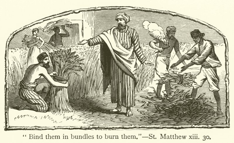 "Sido ne nippuihin polttaaksesi ne", St Matthew, xiii, 30 (kaiverrus) tekijältä English School