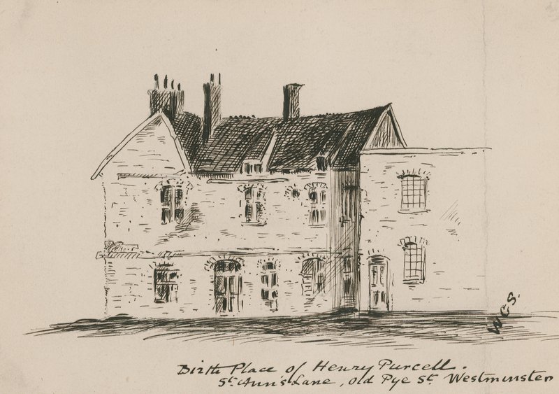 Henry Purcellin syntymäpaikka, St Anns Lane, Old Pye Street, Westminster (muste paperille) tekijältä English School