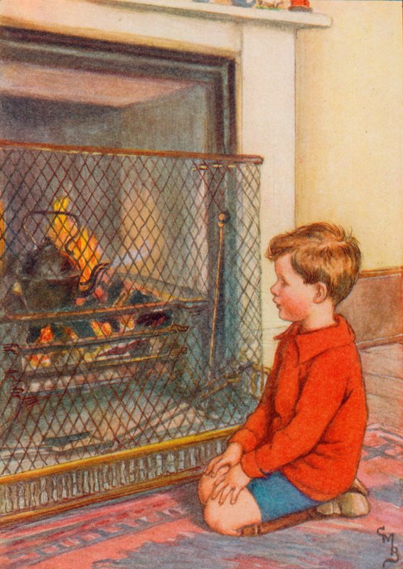 Poika odottaa vedenkeittimen kiehumista (väri litho) tekijältä English School