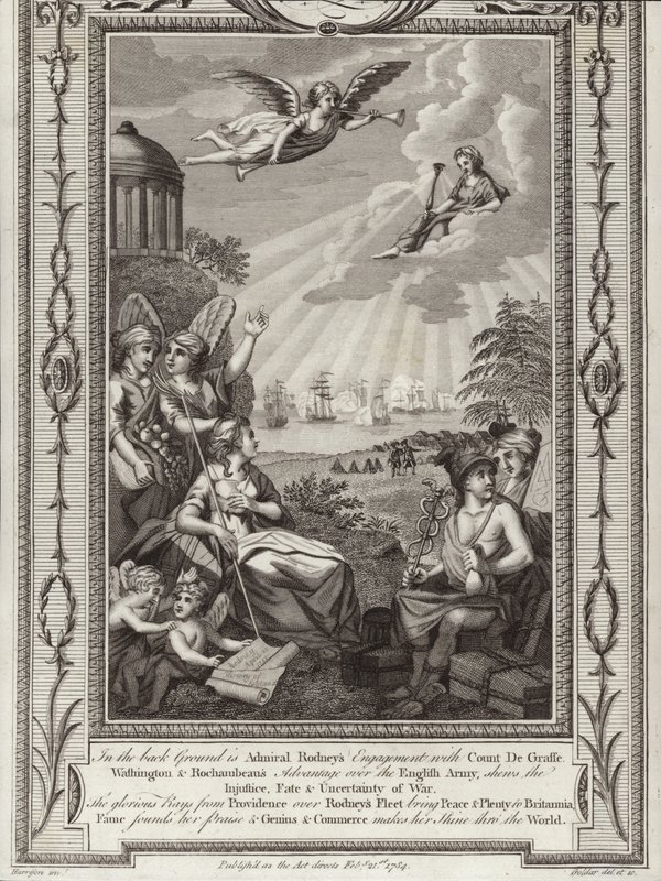 Brittiamiraali George Rodneyn voitto Comte de Grassen komentamasta ranskalaisesta laivastosta Saintesin taistelussa, Amerikan vapaussodassa, 1782 tekijältä English School