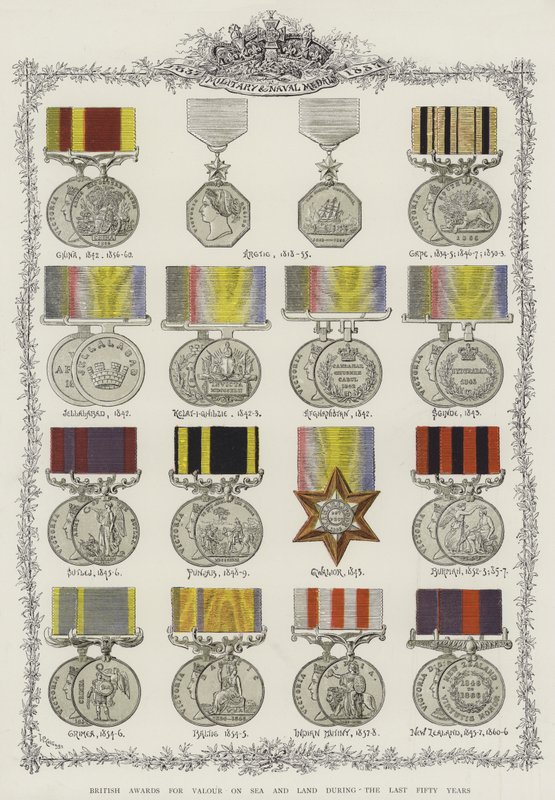 Brittiläiset palkinnot kunniasta merellä ja maalla viimeisen viidenkymmenen vuoden aikana (chromolitho) tekijältä English School