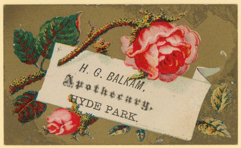 Käyntikortti H G Balkam, Apothecary, Hyde Park (chromo) tekijältä English School