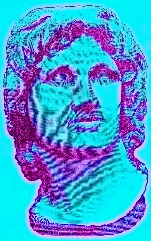 Aleksanteri Suuren rintakuva British Museumista, patsas Vatikaanissa, Victor Duruyn kuvitus Rooman historiasta, julkaistu 1884 (digitaalisesti paranneltu kuva) tekijältä English School