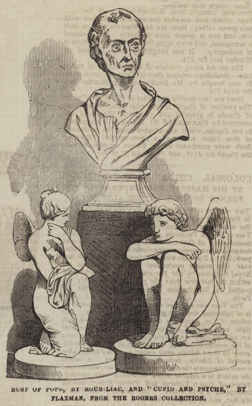 Paavin rintakuva, kirjoittanut Roubiliac, ja "Cupid and Psyche", kirjoittanut Flaxman, Rogers-kokoelmasta (kaiverrus) tekijältä English School