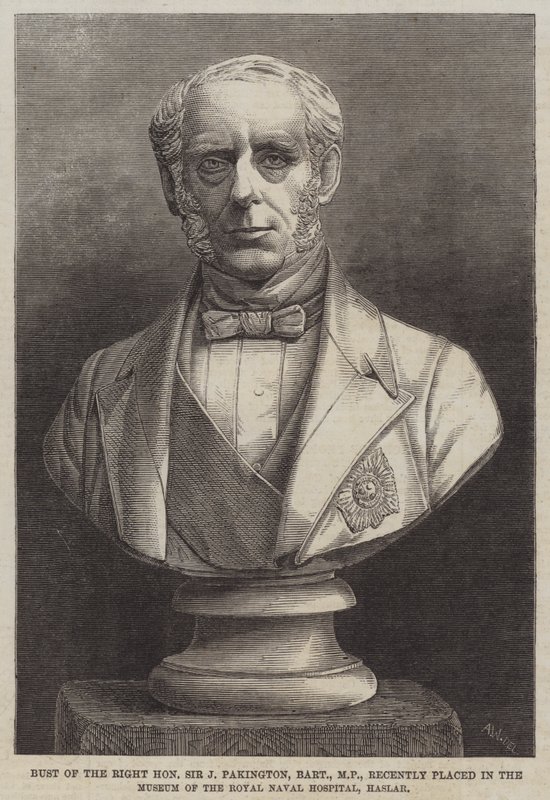 Oikean herra Sir J Pakington, Baronet, kansanedustaja, äskettäin sijoitettu Haslarin kuninkaallisen merisairaalan museoon (kaiverrus) tekijältä English School