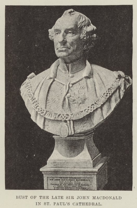Edesmenneen Sir John Macdonaldin rintakuva St Paulin katedraalissa (kaiverrus) tekijältä English School