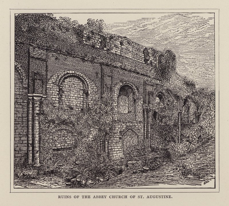 Canterbury: Pyhän Augustinuksen luostarikirkon rauniot (litho) tekijältä English School