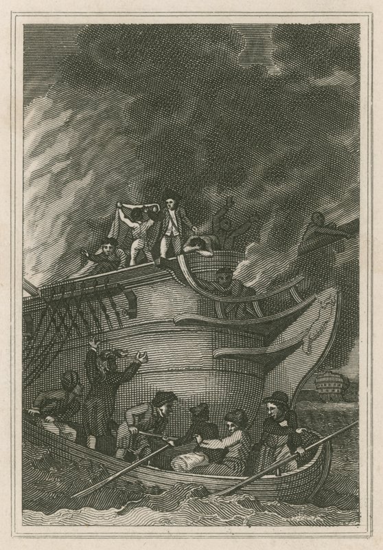 Kapteeni George Farmerin sankarillisuus tapahtumassa 6. lokakuuta 1779 (kaiverrus) tekijältä English School