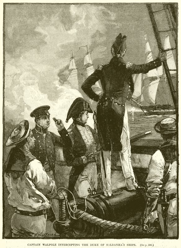 Kapteeni Walpole sieppaamassa Duke of Saldanhasin laivoja tekijältä English School