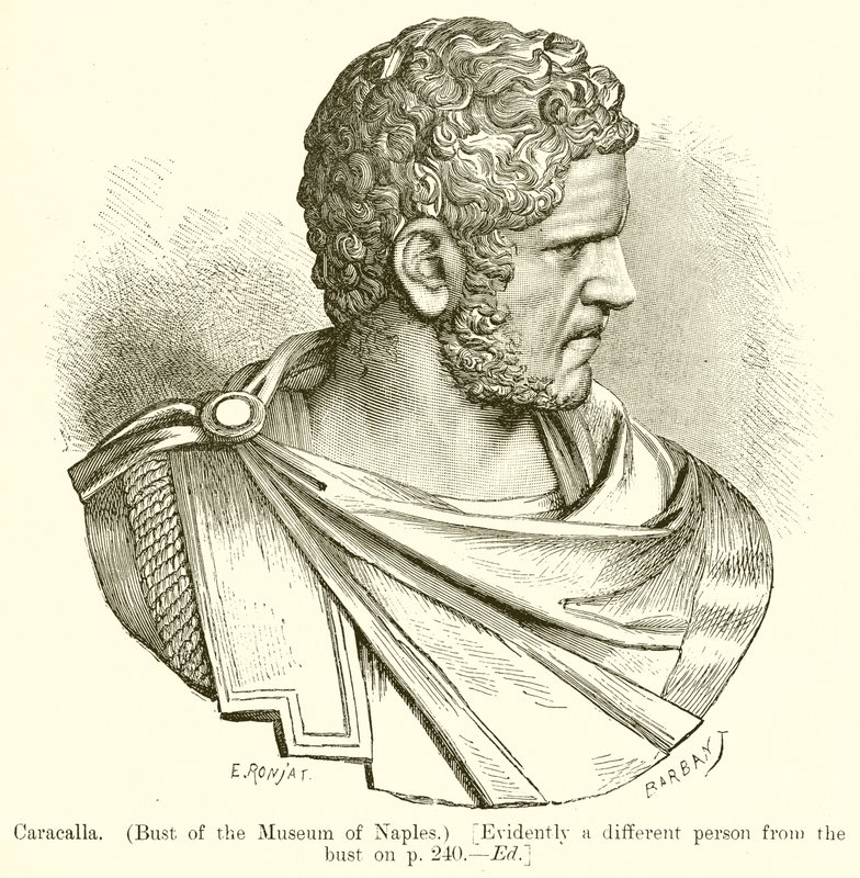 Caracalla. (Napolin museon rintakuva.) [Ilmeisesti eri henkilö kuin rintakuva sivulla s. 240. Toim.] tekijältä English School