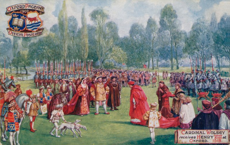 Kardinaali Wolsey vastaanottaa Henry VIII:n Oxfordissa vuonna 1518 tekijältä English School