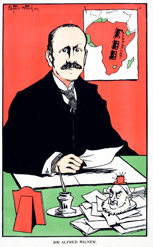 Karikatyyri Sir Alfred Milneristä, Cape Colonyn brittiläisestä siirtomaakuvernööristä toisen buurisodan syttyessä tekijältä English School
