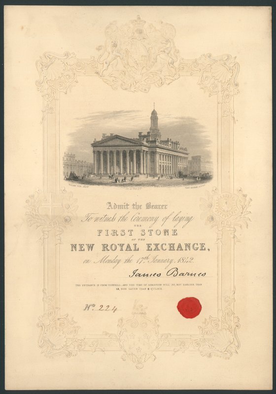 Uuden kuninkaallisen pörssin ensimmäisen kiven muurin seremonia Lontoossa 17. tammikuuta 1842 tekijältä English School