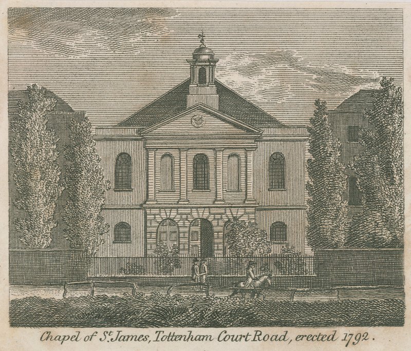 Kappeli St James, Tottenham Court Road, Lontoo, pystytettiin 1792 tekijältä English School