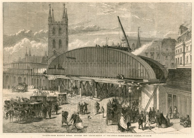 Charing Cross Railway toimii: hirviömäinen rautapalkkisilta London Bridgen rautatieasemalla tekijältä English School