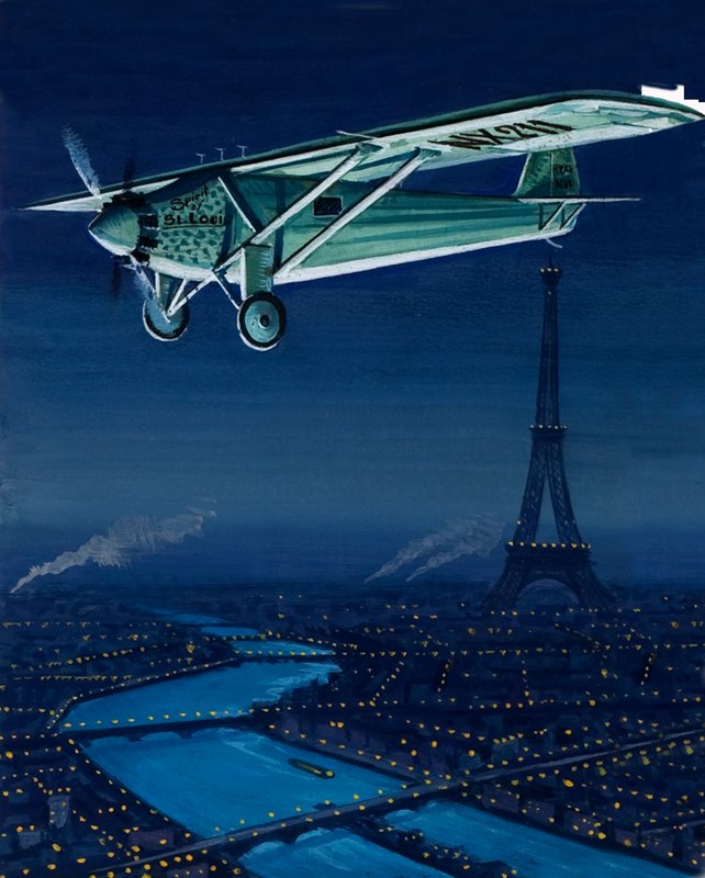 Charles Lindberghin Ryan-monokone, Spirit of St Louis, lentää Pariisin yli tekijältä English School