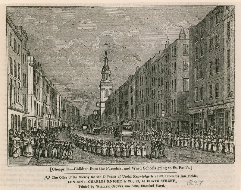 Cheapside - Lapset seurakunta- ja seurakuntakouluista menossa St Paulsiin, 1837 tekijältä English School