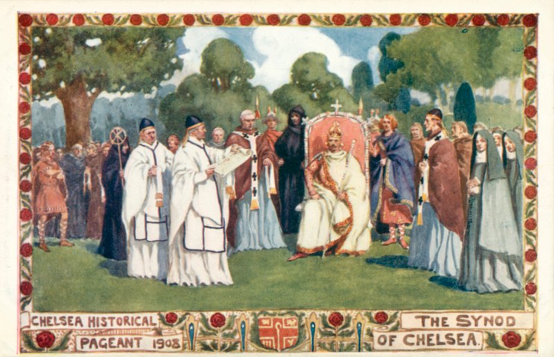 Chelsean historiallinen näytelmä 1908, Chelsean synodi (väri litho) tekijältä English School