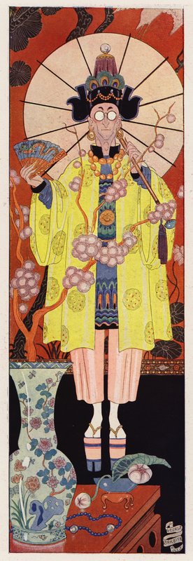 Chevalier de Villeclos kiinalaisessa asussa (väri litho) tekijältä English School