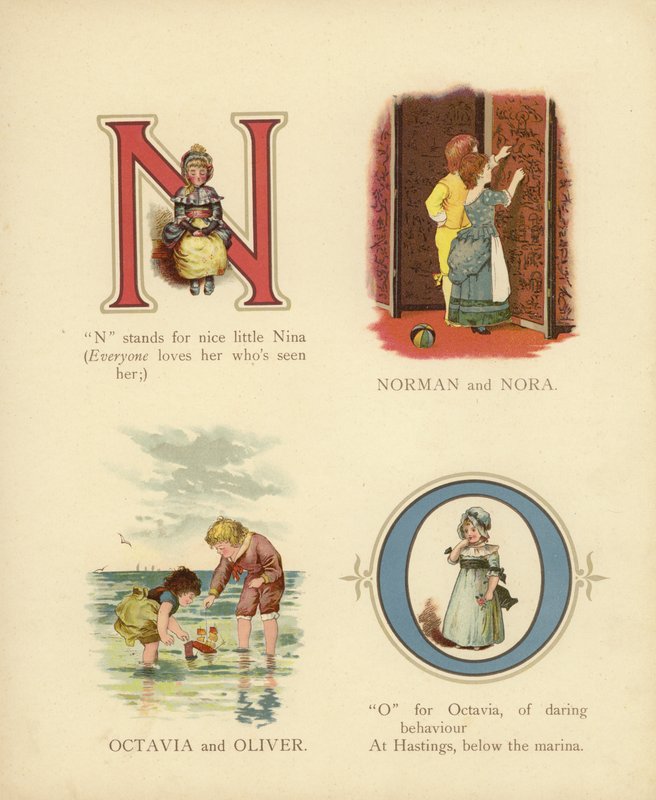 Lasten nimet: Norman, Nora, Octavia, Oliver (väri litho) tekijältä English School