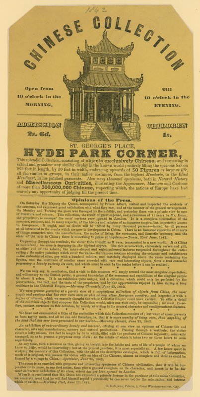 Kiinalainen kokoelma Hyde Park Cornerissa, Lontoossa. 1842 tekijältä English School