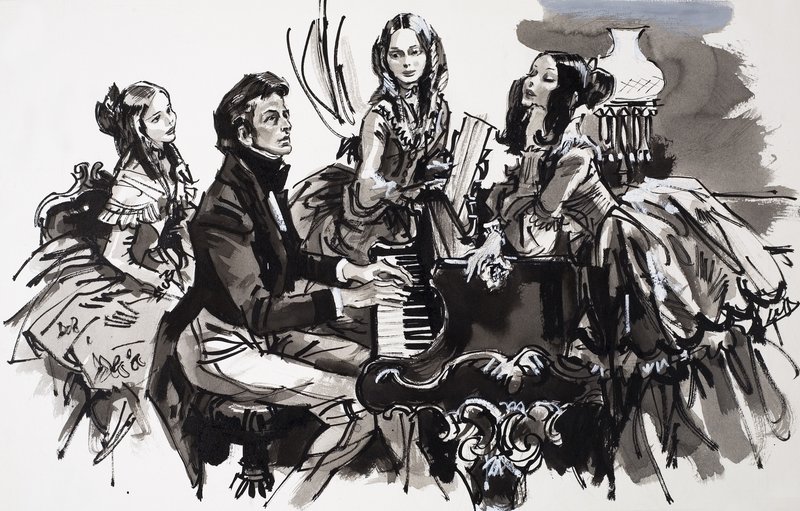 Chopin ja naispuolisia ihailijoita (guassi paperille) tekijältä English School