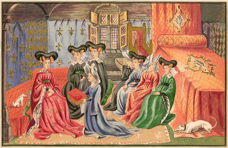 Christine de Pisan esittelee teoksiaan kuningattarelle tekijältä English School