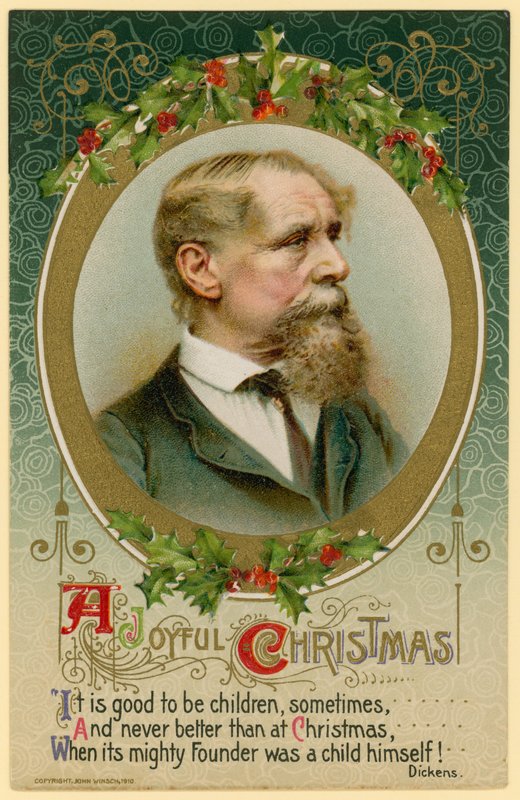 Joulukortti, jossa esiintyy Charles Dickens tekijältä English School