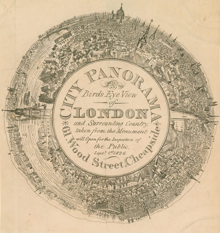 City Panorama, lintuperspektiivinäkymä Lontooseen ja ympäröivään maahan otettu monumentilta tekijältä English School