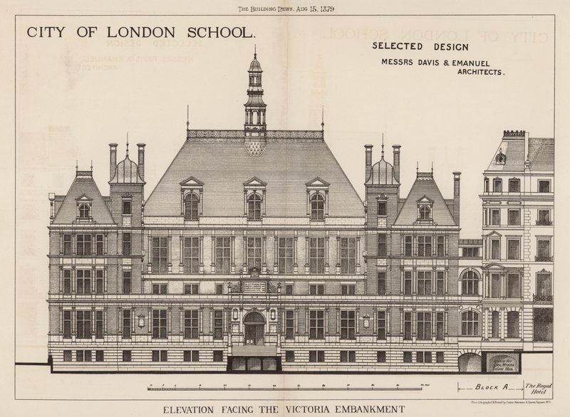 City of London School; korkeus Victoria Embankmentin suuntaan tekijältä English School
