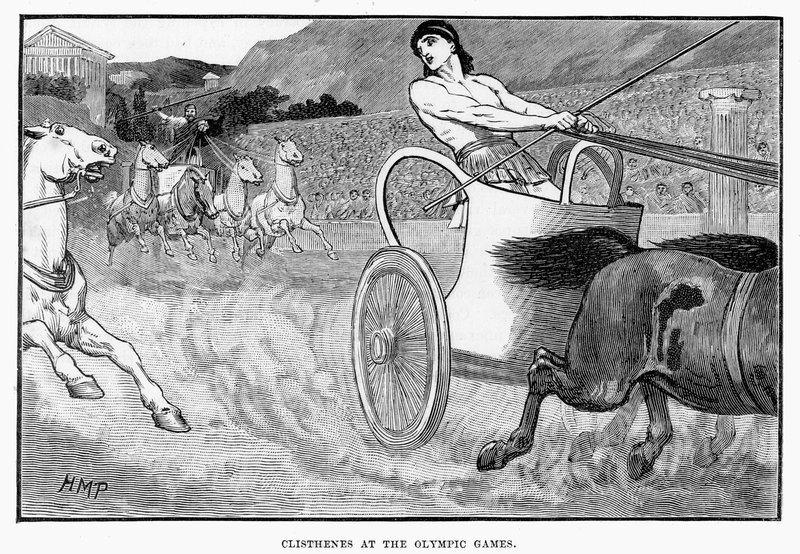 Clistenes olympialaisissa, kuvitus Edward Ollierin Cassells Illustrated Universal Historysta, 1890 tekijältä English School