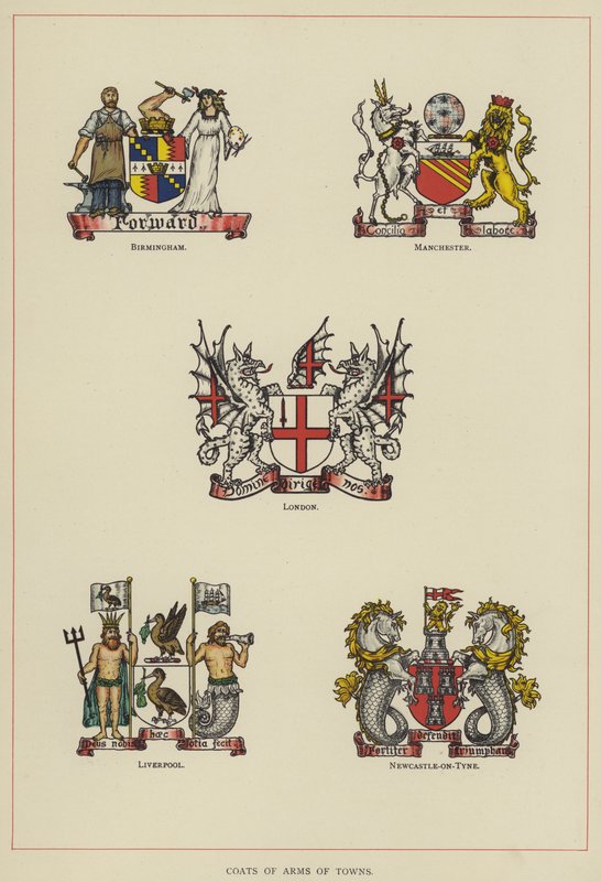Kaupunkien vaakunat (väri litho) tekijältä English School