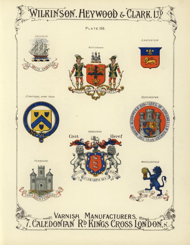 Brittiläisten kaupunkien vaakunat (chromolitho) tekijältä English School