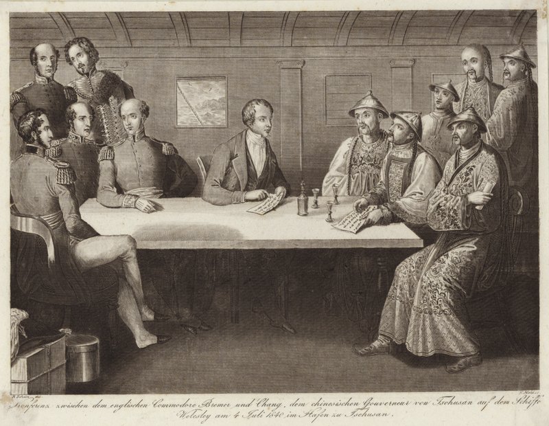 Konferenssi Chusanissa Commodore Bremerin ja kiinalaisen virkamiehen välillä HMS Wellesleyssä 4. heinäkuuta 1841 tekijältä English School