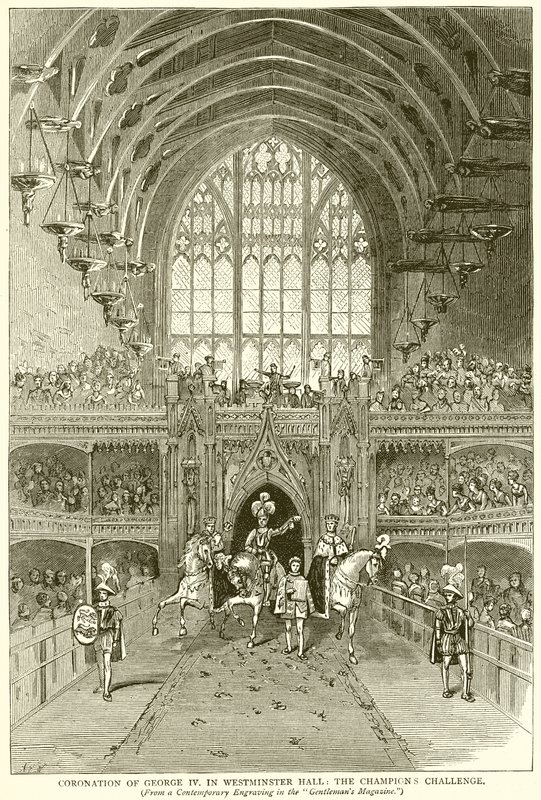 George IV:n kruunaus. Westminster Hallissa: Champions Challenge tekijältä English School
