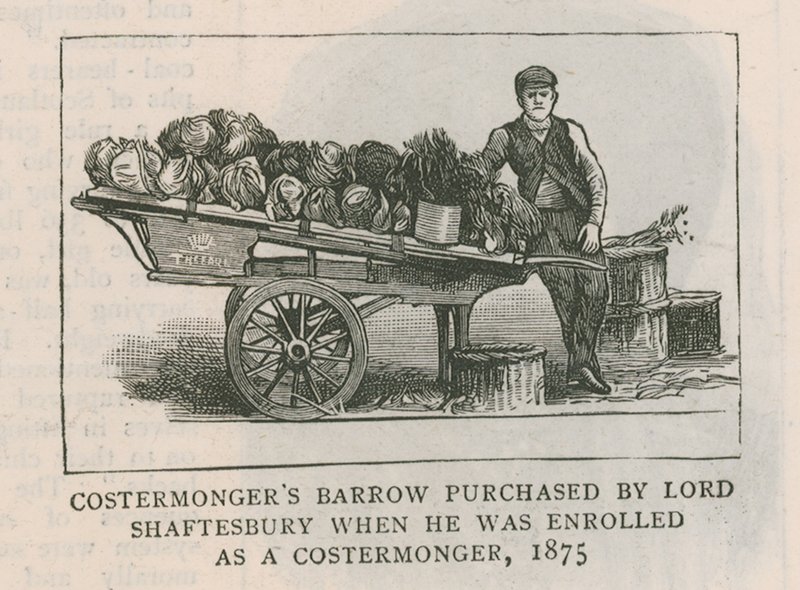 Lord Shaftesbury osti Costermongers-kärryn, kun hän ilmoittautui hintakauppiaaksi, 1875 tekijältä English School