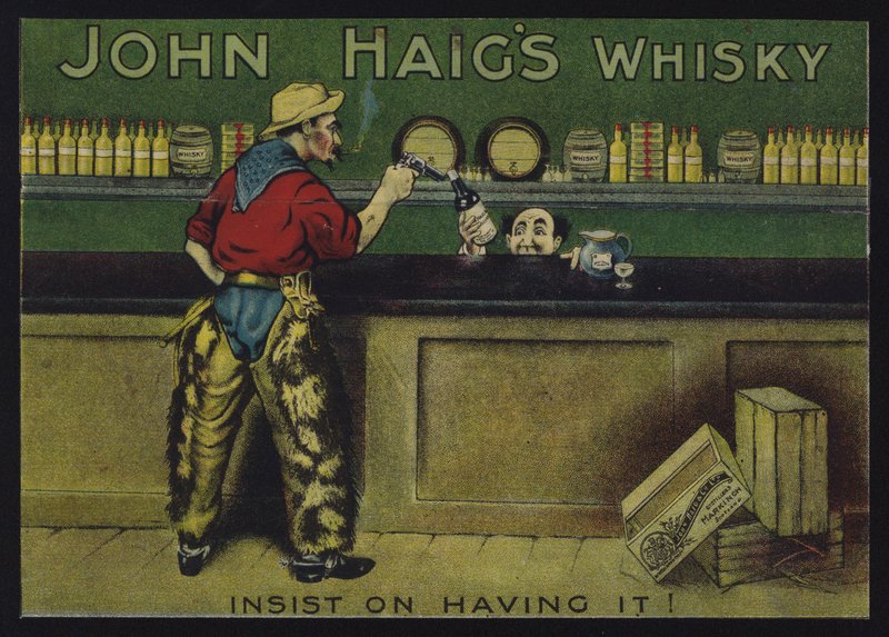 Cowboy salongissa, mainos John Haig