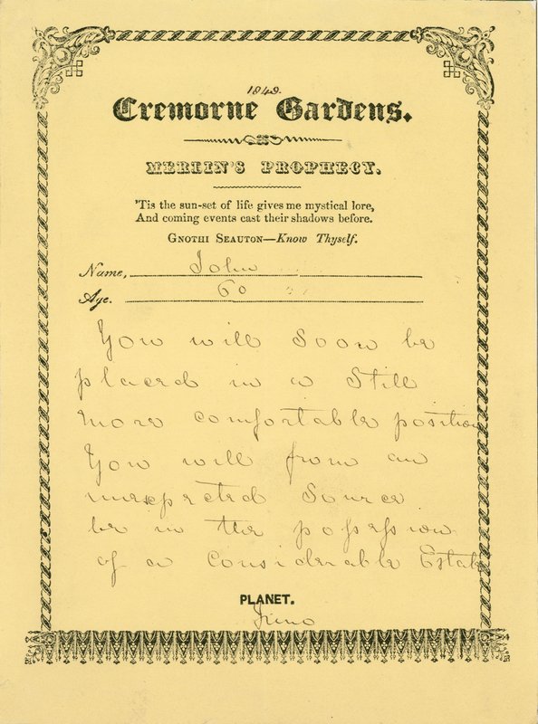 Cremorne Gardens, Lontoo: Merlins Prophecy tekijältä English School