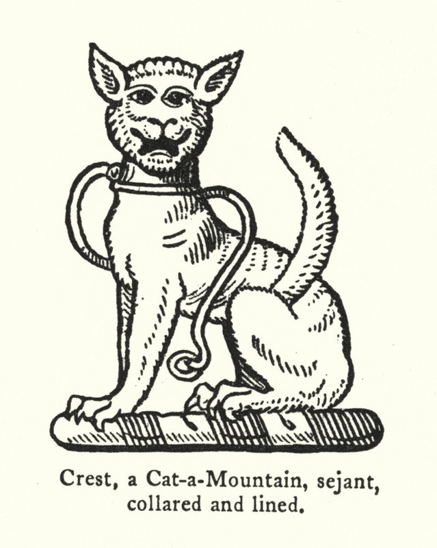 Crest, Cat-a-Mountain, sejant, kaulus ja vuorattu (kaiverrus) tekijältä English School