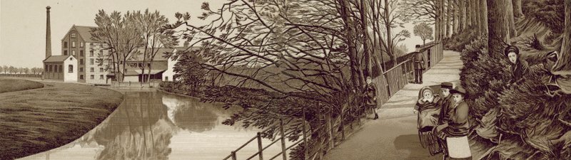 Croydon: Bridle Path to Beddington by the River Wandle, Waddon Mills (litho) tekijältä English School