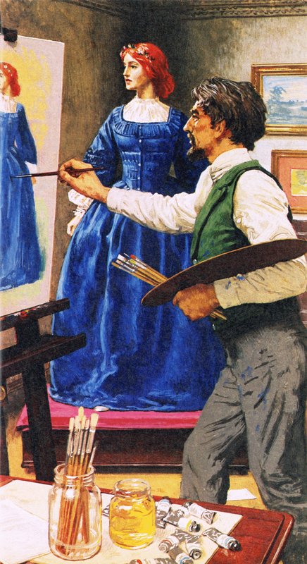 Dante Gabriel Rossetti maalasi Elizabel Siddalin, josta tuli myöhemmin hänen vaimonsa tekijältä English School