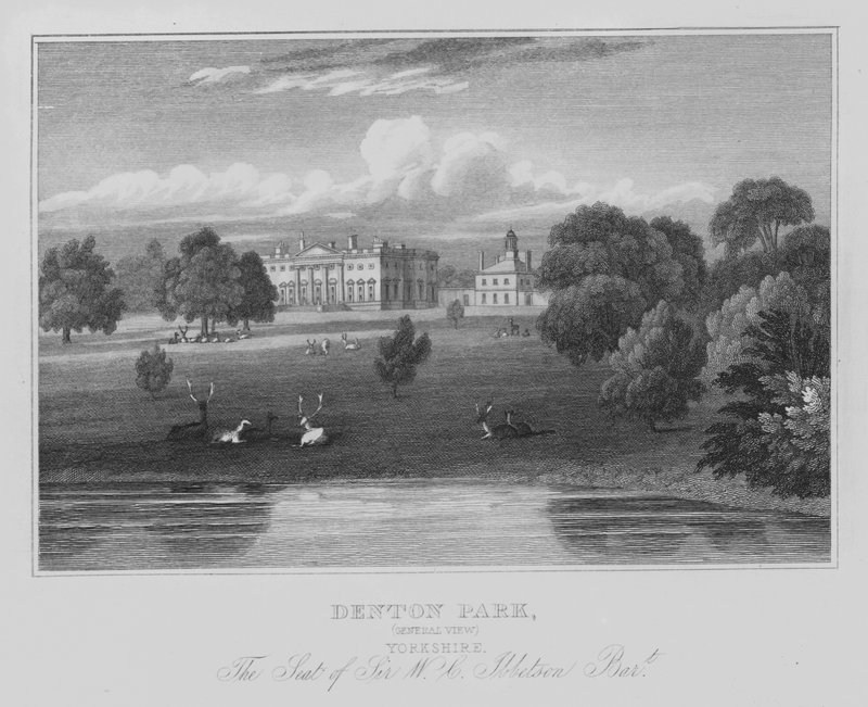 Denton Park, Yleisnäkymä, Yorkshire, Sir W C Ibbetsonin istuin, Baronet (kaiverrus) tekijältä English School