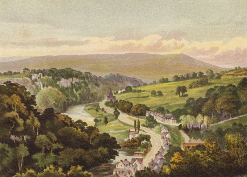 Derbyshire, Matlock, Abrahamin korkeuksista (väri litho) tekijältä English School