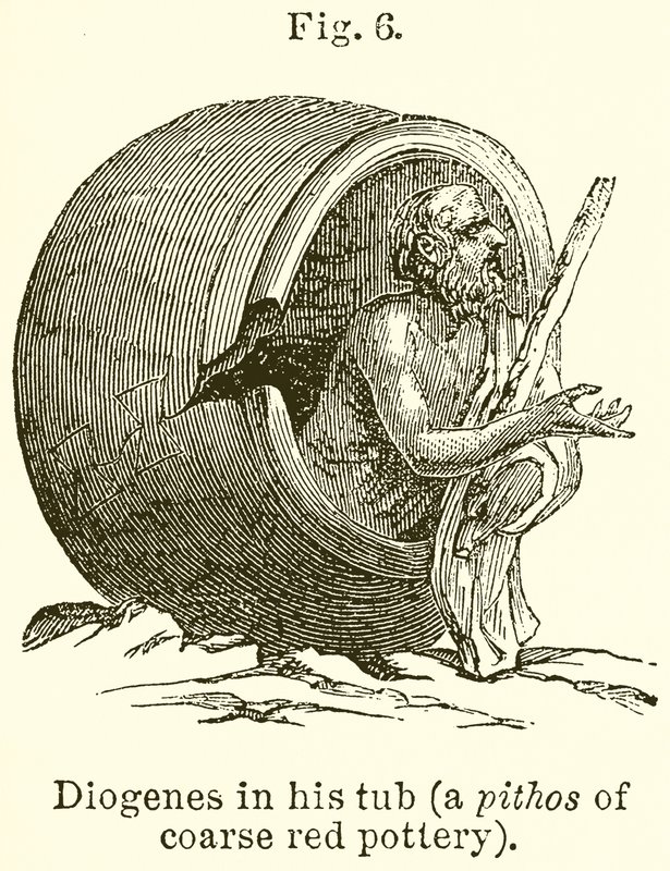 Diogenes kylpyammeessa (Puthos of Coarse Red Pottery) tekijältä English School