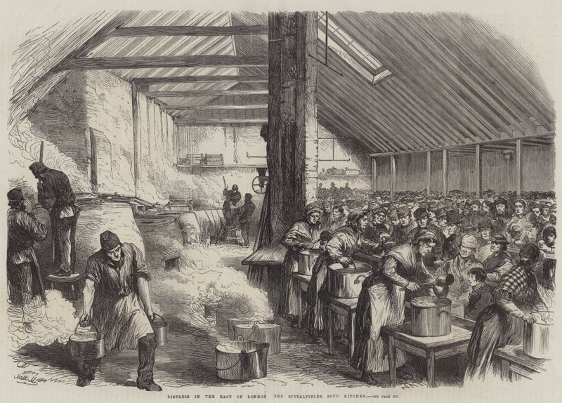 Hätä Lontoon itäosassa, Spitalfields Soup Kitchen (kaiverrus) tekijältä English School